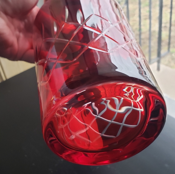 Vintage Ruby Red Flash To Clear Vase/Dicanter - Picture 11 of 16